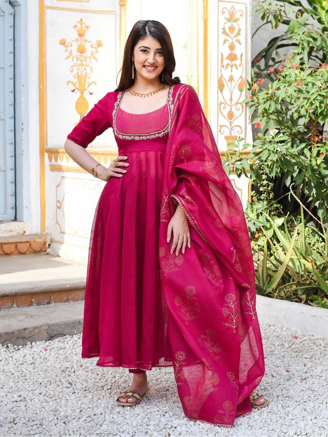 Thread Work Anarkali Kurta Set